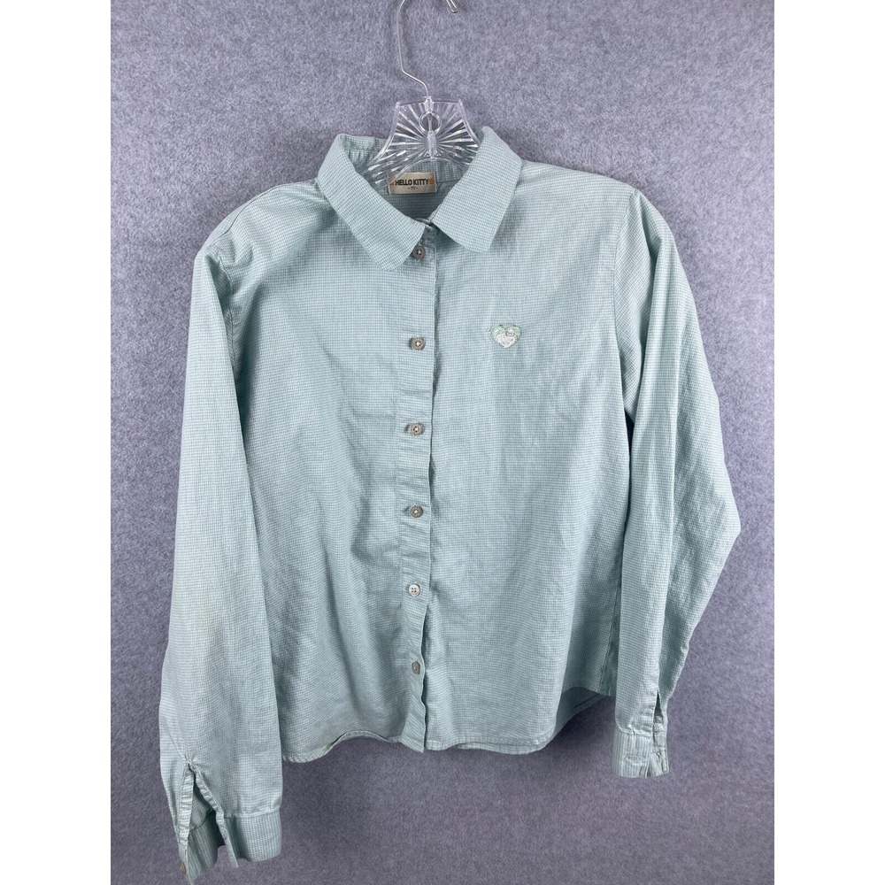 Hello Kitty Girls Heart Shirt Size L Cyan Blue Long Sleeve Button Up